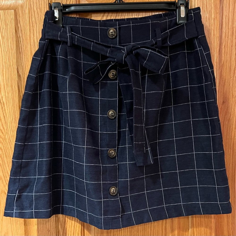 Have Los Angeles Navy Blue Windowpane Plaid Mini Skirt w/ Waist Tie Size Medium